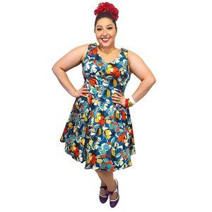 Eva Rose Bold Blue Floral Swing Dress